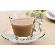 2016 New design glass coffee cup and saucers,glass mug,clear glass tea set.